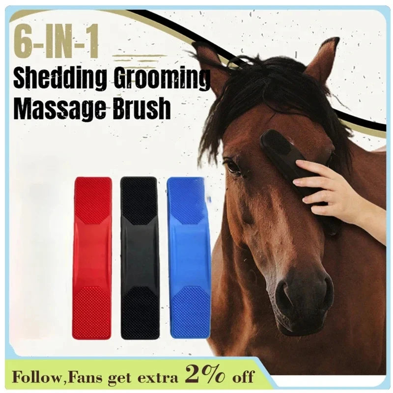 6 In 1 Horse Grooming Brush Equine Dog Bath Massage Shedding Deshedding Hair Removal Brush Multi Function Pet Cleaning Tool