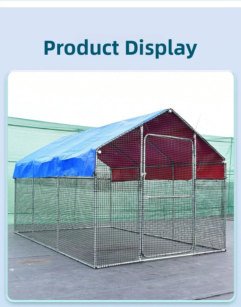 Outdoor Large Chien Coop Ventilated Poultry Cage Rainproof Chien ed Mobile Installation Durable Galvanized Steel Material