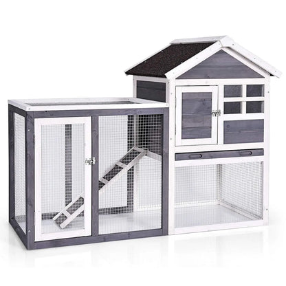 Rabbit Hutch, Indoor Outdoor Bunny Cage with Run, Wooden Rabbit Cage with Waterproof Roof & Pull Out Tray, Chicken Coop Pet