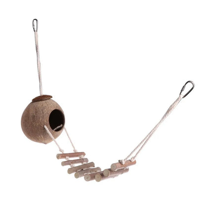 Comfortable Cute Design Natural Coconut Shell Bird Nesting House Small Size Pet Parakeets Finches Sparrows Cage With Ladder