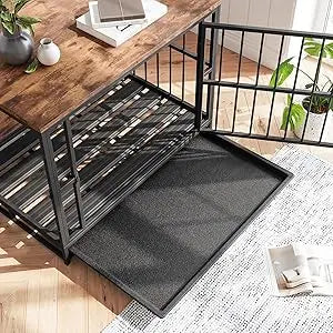 Dog Crate Furniture,Wooden Dog Kennel Indoor,Heavy Duty Dog Cage with Removable Tray, Dog House Double Doors Pet Crate Side