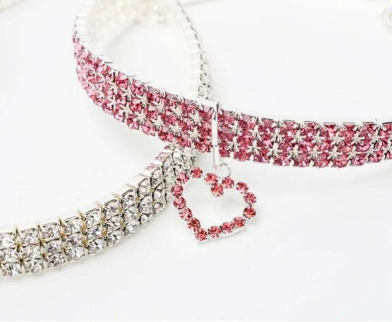 2025 New Cat Dog Collar Three Row Elastic Rhinestone Pet Collars Love Decoration Necklace Puppy Kitten Ornament Pets Supplies