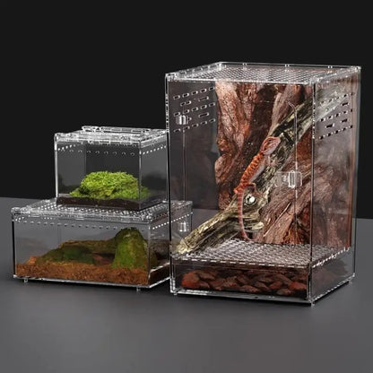 【E】Reptile Breeding Box Lizard Kennel Amphibian Terrarium Transparent Acrylic Feeding Cage Ecological Insect Spider Habitat