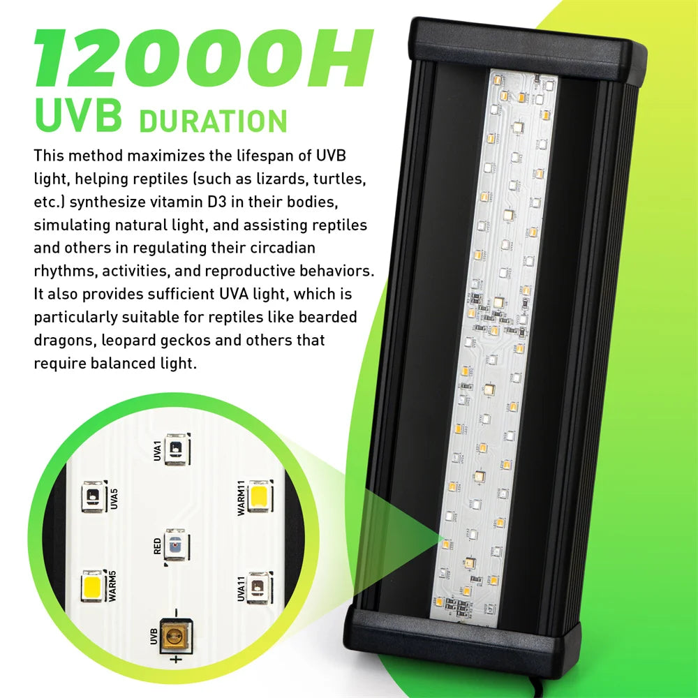 20W Dimmable LED Reptile UVB light 10W AC100-240V 6H/10H/12H Timer Snake Turtle Pet Full Spectrum Basking UV Light Heating Lamps
