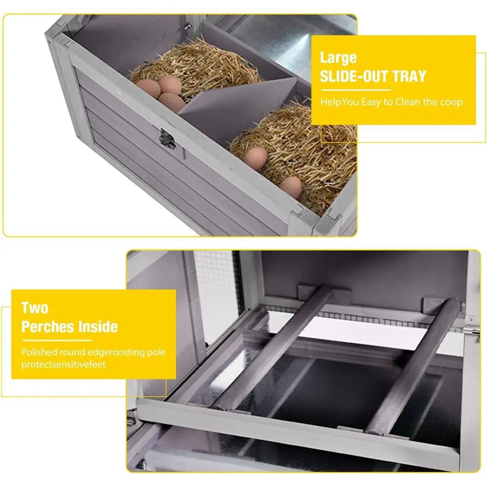Portable 80 Chicken House with Wheels, Nesting Box, and Outdoor Run for Poultry