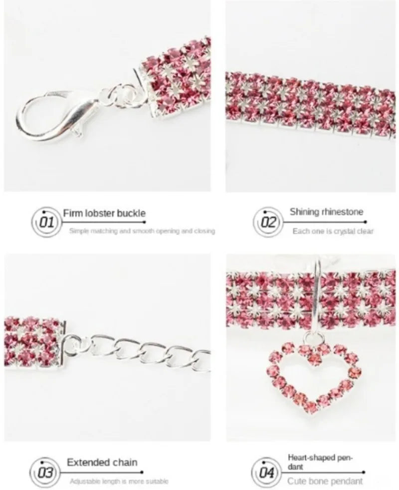 2025 New Cat Dog Collar Three Row Elastic Rhinestone Pet Collars Love Decoration Necklace Puppy Kitten Ornament Pets Supplies