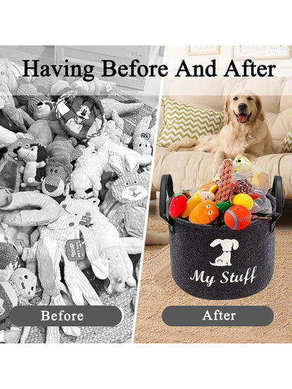 Felt Pet Toy Box Pet Toy Storage Basket Dog Toy Box Special Storage Basket for Organizing Pet Supplies Blanket Pet Storage Box
