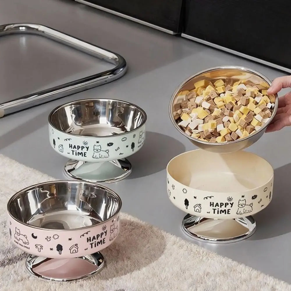 Cartoon Pet High Foot Bowl Large Capacity Neck Protection Cat Food Water Bowl Anti-slip Detachable Elevated Cat Bowl