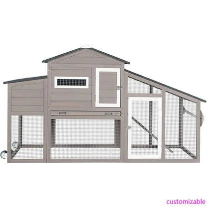 Large Outdoor Chicken Coop with Mobile Nesting Box, Backyard Wooden Poultry House, UV-Resistant Asphalt Roof