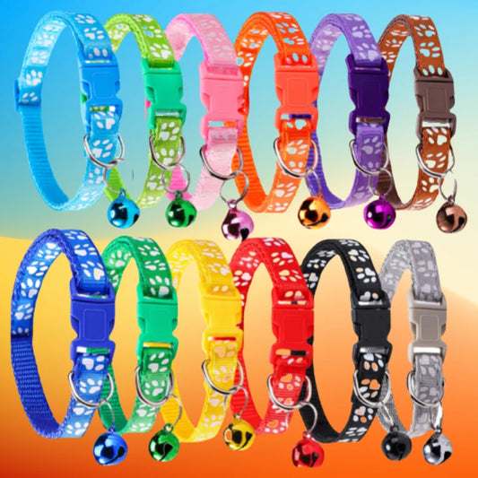 Pet Collars Cute Print with Bell Cats Collars Outdoor Adjustable Necklaces 12pcs/set