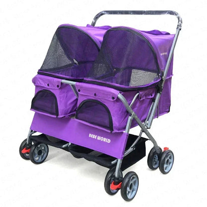 Ultra-light Two-seat Pet Stroller with Double Sleeping Bed Car - Removable Washable Widening Care for Cats And Dogs