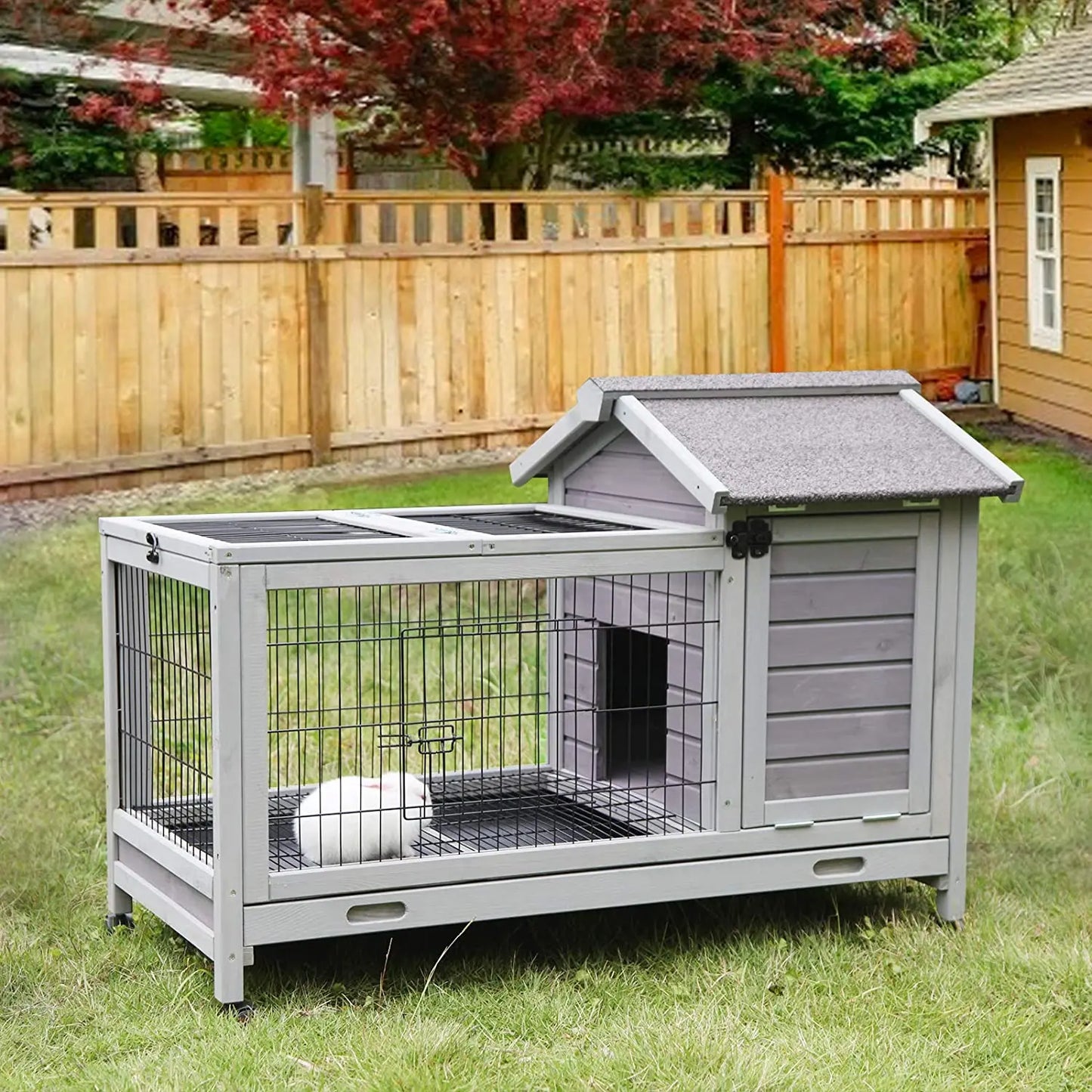 Deluxe Large Wooden Bunny Rabbit Breeding Hutches Chicken Coop W/Outdoor Run Animal Cage