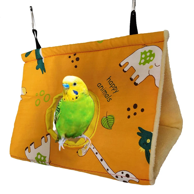 Birdhouse Winter Warm Plush Bird Parrot Swing Cage Triangle Birds Nest Animal Pattern Hamster House Pets Cages Necessary Hammock