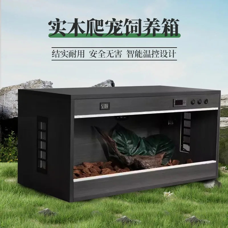 Solid Wood Reptile Breeding and Warming Box,Constant Temperature Habitat for Lizard Tortoise Snake and Small Pets