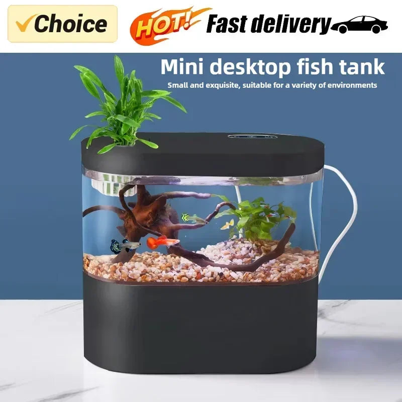Mini Desktop Creative Aquarium USB Built-in Water Pump/LED Light/filter Self-circulation Self-circulation Small Goldfish Tank