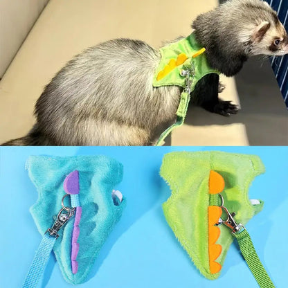 Adjustable Ferret Drawstring Vest  With Bell Pet Outdoor Walking Rope Bunny Harness Harness Vest Dinosaur Design Pet Accessories
