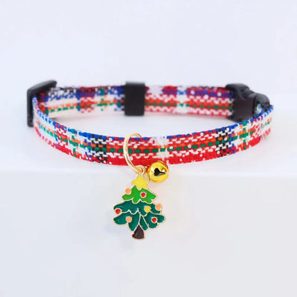 Christmas Cat Collar with Bell Christmas Tree Santa Claus Plaid Safety Breakaway Christmas Collars for Puppy Cat Kitten Accessor