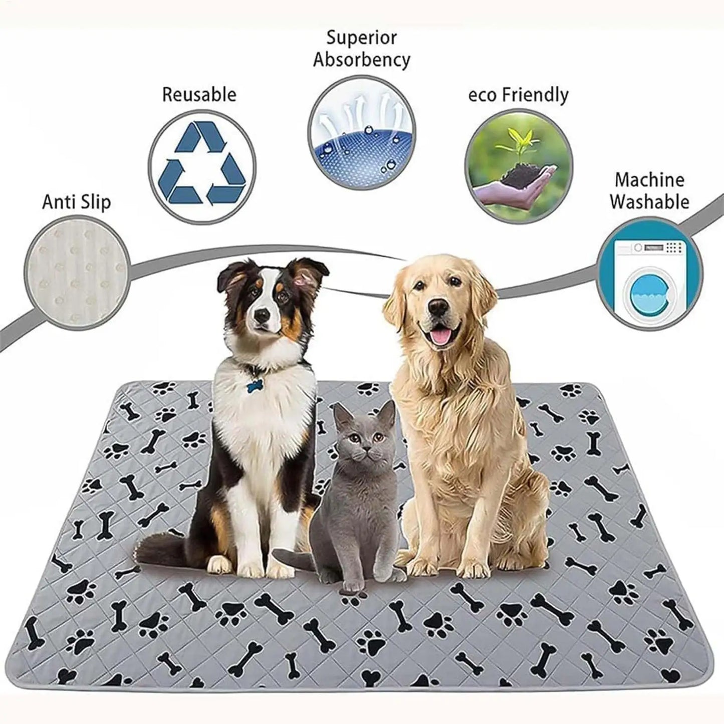 Dog Pee Pads Fast Absorbent Pet Training Mat Reusable Washable Absorbent Pee Pads For Home Potty Playpen Crate Litter pad