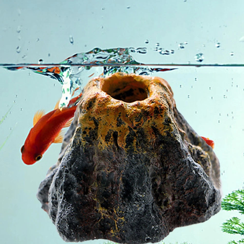 Aquarium Volcano Bubble Stone Fish Tank Decoration Volcano Landscape Rockery Can Install Oxygen Pump Home Crafts Ornament
