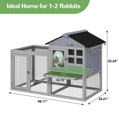 Wooden Rabbit Hutch Cage House Animal with Removable Tray&Roof Outdoor