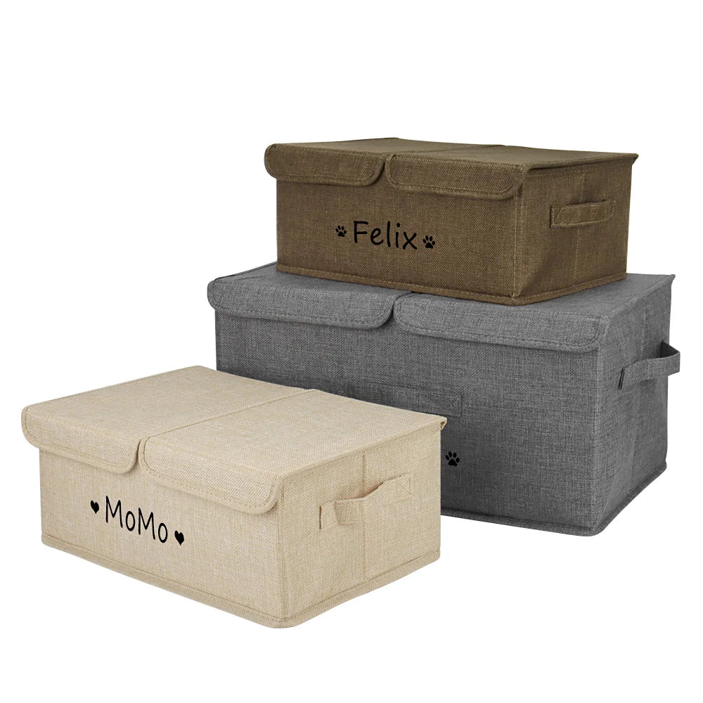 Custom Dog Pet Toy Box Personalised Name Dog Accessory Storage Bin with Lid Cat Pet Organizer Storage Basket For Toys Blanke