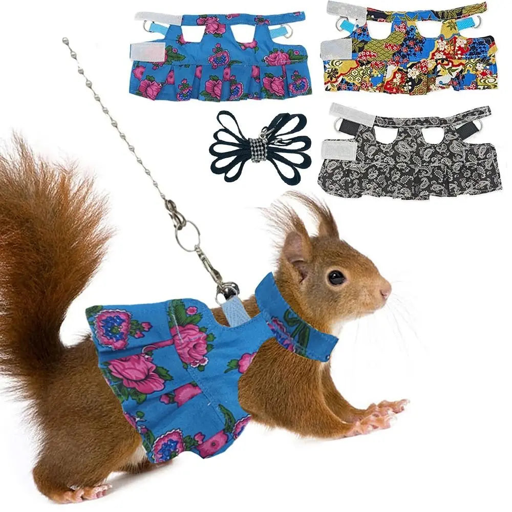 Multicolor Ferret Harness and Leash Set Floral Pattern Adjustable Strap Ferret Harness Vest Wear-resistant Breathable