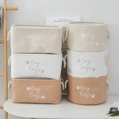 Plush Dog Toy Basket Foldable Storage Dog Toy Box with Comfortable Handle Suitable for Storing Pet Toy Accessories