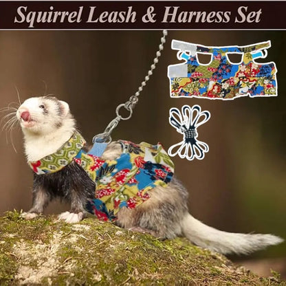 Multicolor Ferret Harness and Leash Set Floral Pattern Adjustable Strap Ferret Harness Vest Wear-resistant Breathable