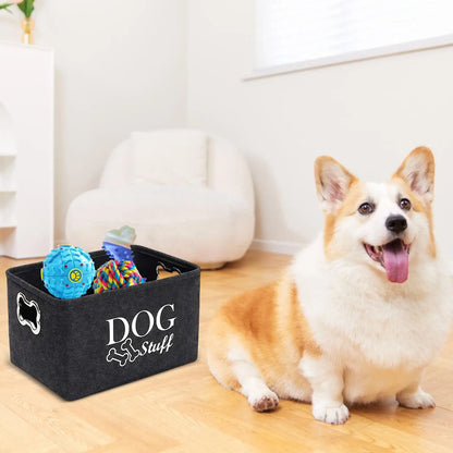 Dog Toy Bin Pet Toy Box with Handle Pet Toy Bin Organizer Dog Stuff Organizer Cat Toy Basket Container for Dog Chew Toys