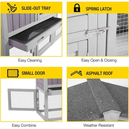 Indoor/Outdoor Rabbit Cage with Double Set Deep Leakproof Plastic Base - Grey