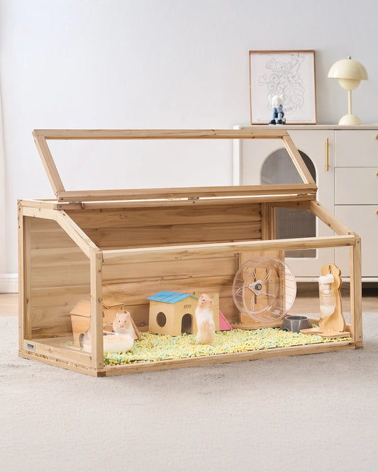 VEVOR Wooden Hamster Cage 270° Viewing Hamster Habitat Hamster Cages with Openable Top Ventilated Animal Cage for Gerbils Mice