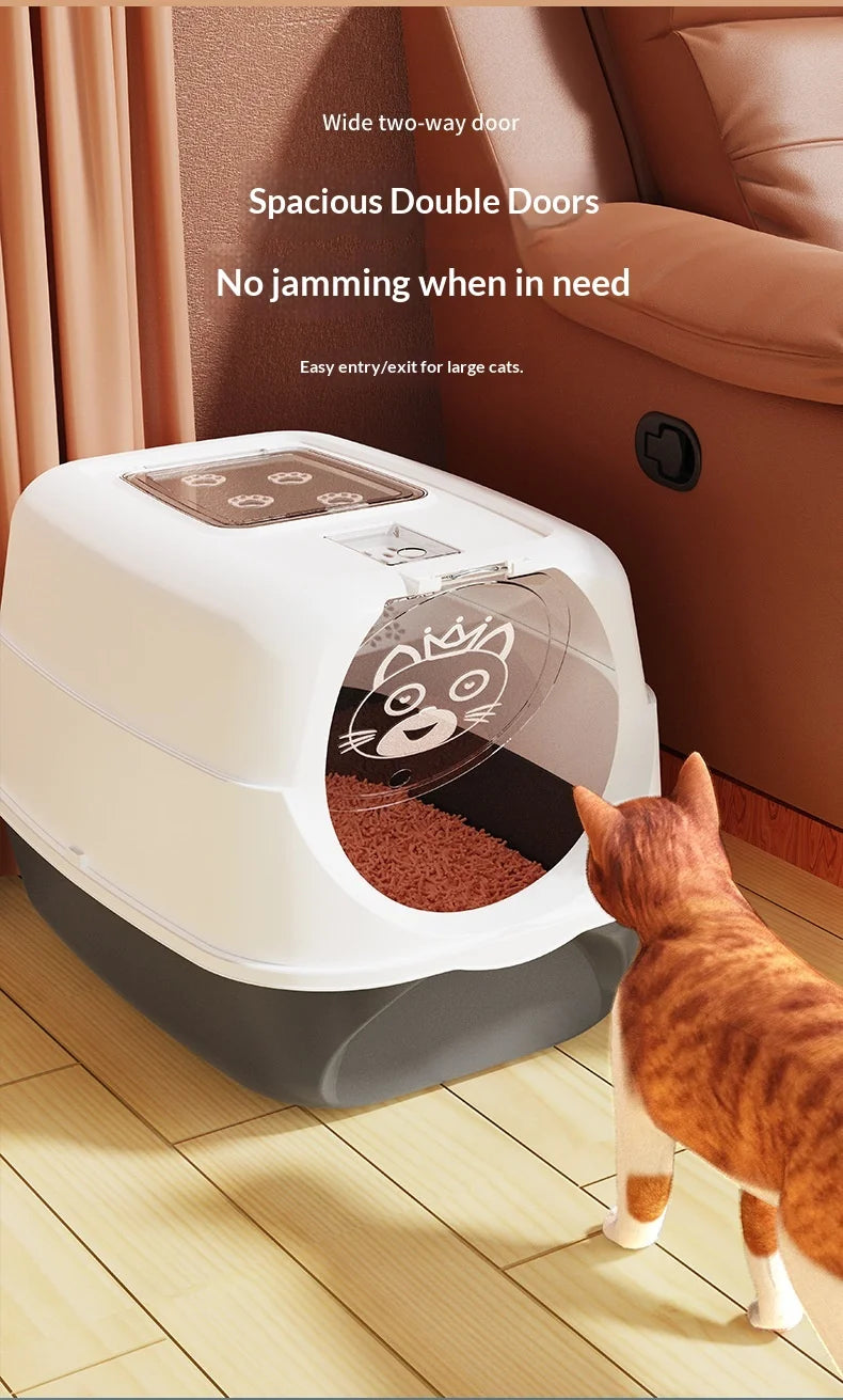 Automatic Self Cleaning Cat Litter Box Covered Closed Large XXL Anti Splash Odor Control Dust Free Easy Clean Privacy Hood Mat