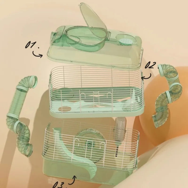 Hamster Cage Luxury Transparent Acrylic Panoramic 3layer Golden Thread Bear Breathable Waterproof Special Cage Accessories