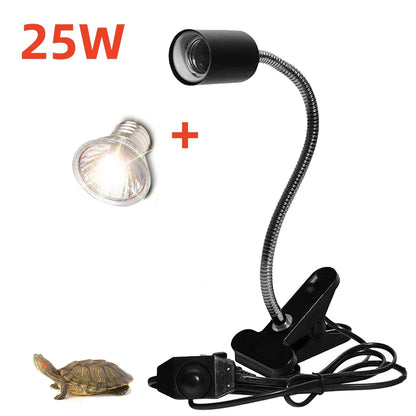 Reptile Heat Lamp UVA UVB Light Rotatable Basking Spot Light Simulated Sunlight For Turtle Lizard Clip-on Lamp Holder 25-75W