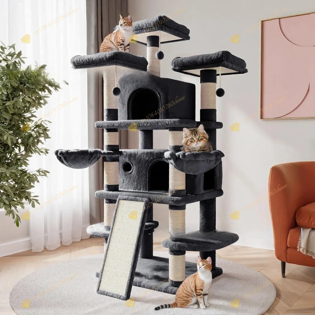Cat Tree with Hammock and Scratching Post Tower, cat House, Cat Toys Tower, K01, Dark Gray