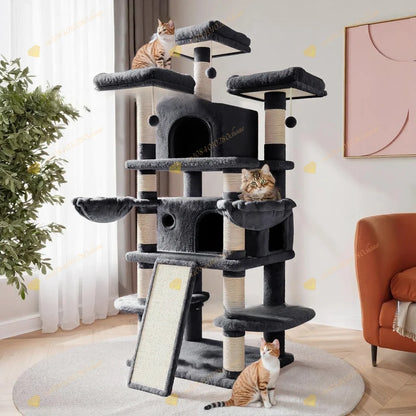 Cat Tree with Hammock and Scratching Post Tower, cat House, Cat Toys Tower, K01, Dark Gray