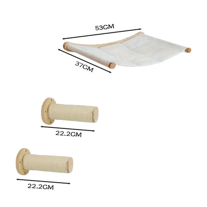 Wall Mounted Cat Tree with Sisal Scratching Post, Climbing Ladder, Jumping Platform and Hammock, creating a fun place for cats!
