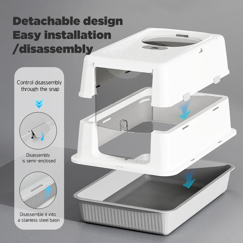 Fully Enclosed Large Flip-Top Cat Litter Box High-Sided Covered Design, Splash-Proof and Litter-Tracking Preventive Cat Toilet