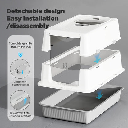 Fully Enclosed Large Flip-Top Cat Litter Box High-Sided Covered Design, Splash-Proof and Litter-Tracking Preventive Cat Toilet