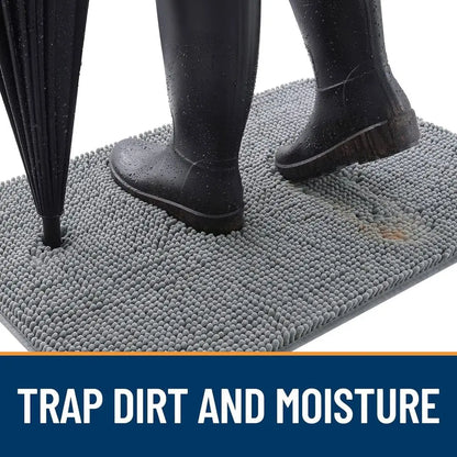 Mud-Resistant 54x32 Door Mat for Dogs, Moisture-Absorbing, Non-Slip, Washable, Quick-Dry Chenille Mat for Indoor Entryways, Grey