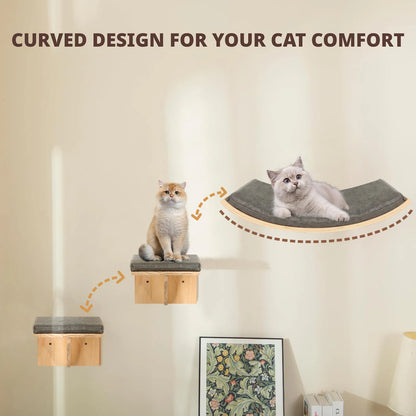 Wooden Cat Tree Tower Wall Mounted Cat Climbing Shelves Hammock Stairs House Cats Walk Playground Pet Furniture Accessories