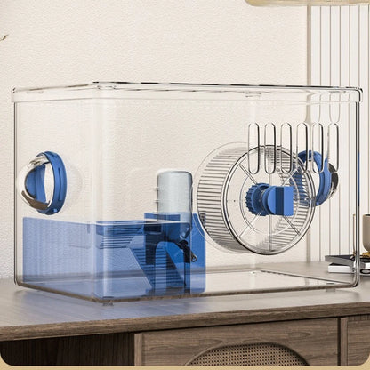 Acrylic Hamster Cage Transparent Habitat with Silent Running Wheel Large Space Enclosure for Hamster Easy-Clean Animal Home