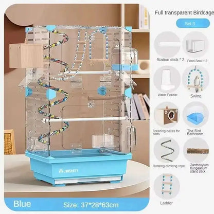 Large Acrylic Splash-proof Breathable Birdcage Fully Transparent Ornamental Bird Cage Parrot Cage Budgie Cockatiel Luxury Villa