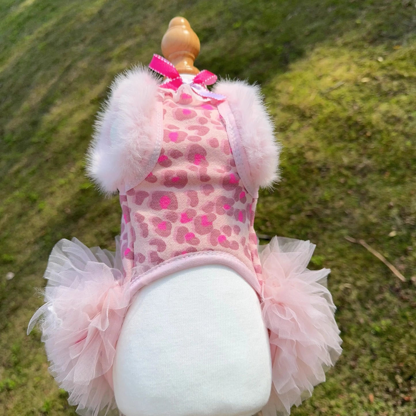 Retro Coffee Leopard Puppy Costumes Autumn Winter Plush Lace Bow Sling Dresses for Small Medium Dog Fashion Casual Pet Clothes