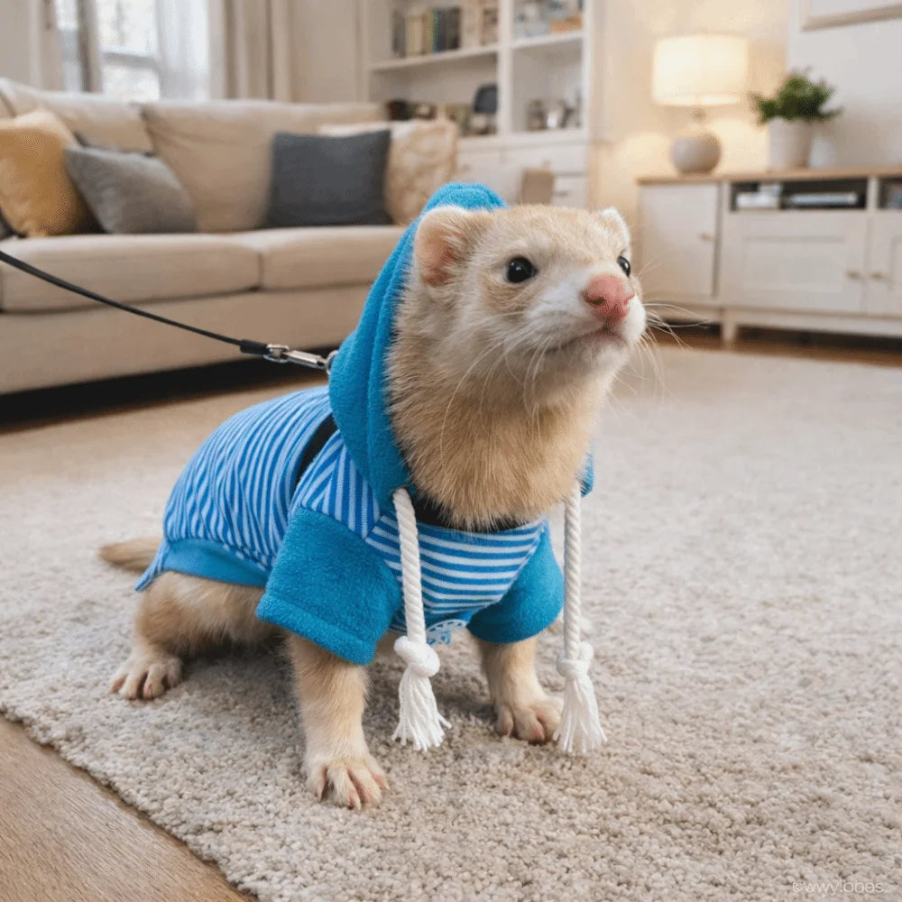 Skin Friendly Elastic Ferret Hoodie Cozy Soft Ferret Pullover Thick Fleece Stylish Drawstring Hamster Coat Daily Party