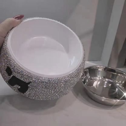Stainless Steel Dog Bowl Pet Bowls Food Water Feeder Sparkling Rhinestone Pet Supplies Removable Pet Food Bowl