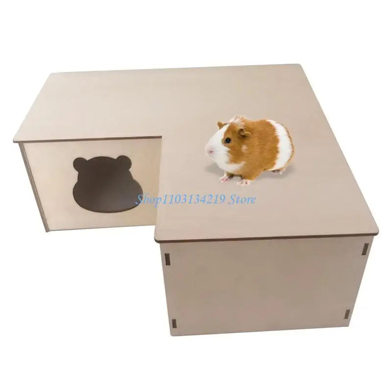 N5KC Hamster Wooden House Multi Chambers Detachable Roof Small Pet Hideout for Dwarf Hamsters Easy to Clean Habitat Decor