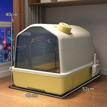 Cat Litter Box, Fully Enclosed, Odorless and Deodorizing, Extra Large Size for External Splashing in Cat Toilets, Cat Litter Box