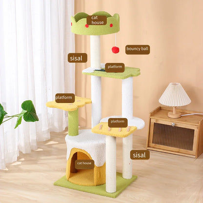 Cat Scratcher Tree Tower Pet Interactive Climbing Frame With House Resting Packed In Carton