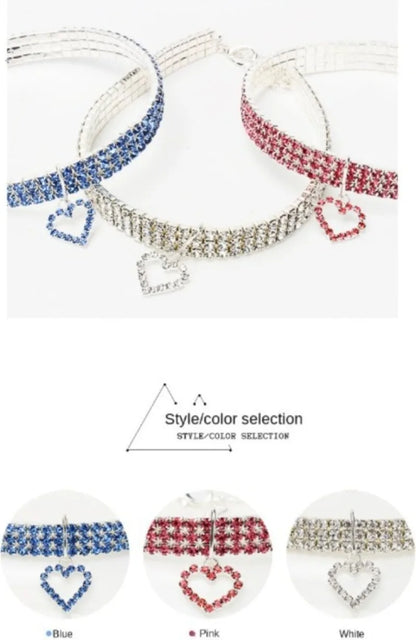 2025 New Cat Dog Collar Three Row Elastic Rhinestone Pet Collars Love Decoration Necklace Puppy Kitten Ornament Pets Supplies